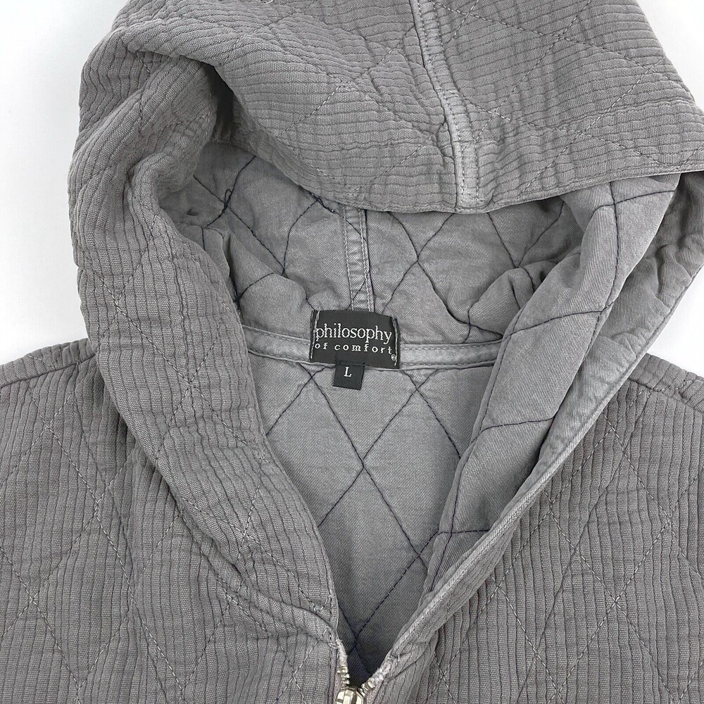 NWOT Philosophy of Comfort Women's Size L Gray Quilted Hooded Lyocell Blend Vest - Picture 7 of 16